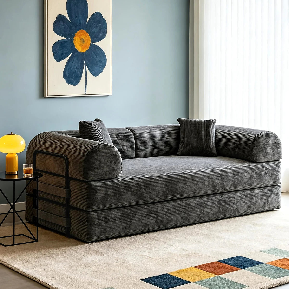 Canapé-lit convertible 2 places – tissu velours, 200 cm