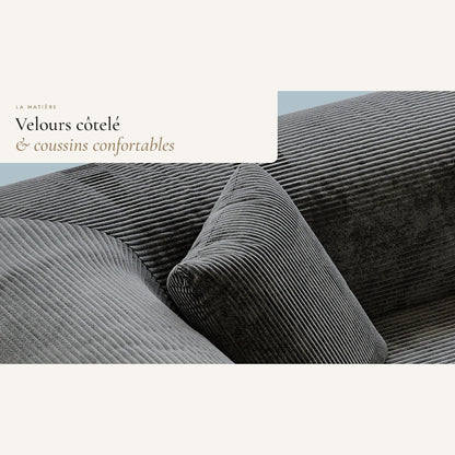 Détail du velours côtelé et des coussins