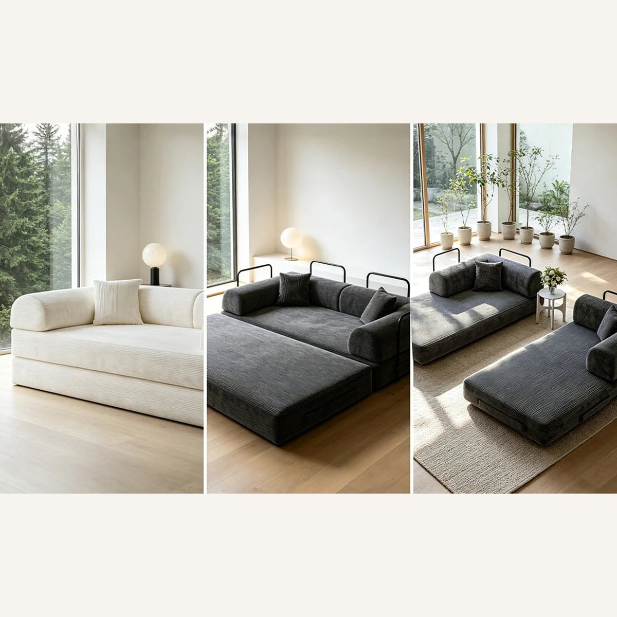 Trois configurations du canapé modulable